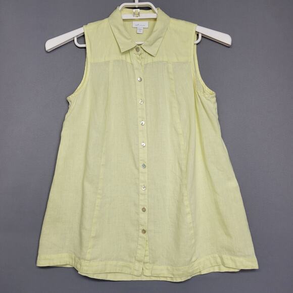 J. Jill Love Linen Button Front Top Womens Small Petite Tunic Yellow Sleeveless - Picture 1 of 11